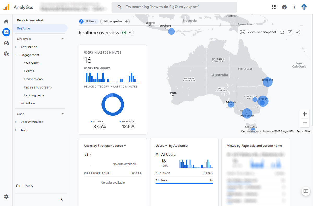 Realtime report in GA4
